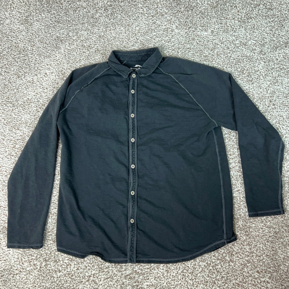 Tommy Bahama Shirt Mens Extra Large Black Casual Slub Cotton Raglan Long Sleeve